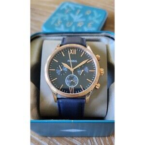 AUTHENTIC FOSSIL FENMORE MIDSIZE CHRONOGRAPH ROSE GOLD BLUE BQ2412 MEN WATCH